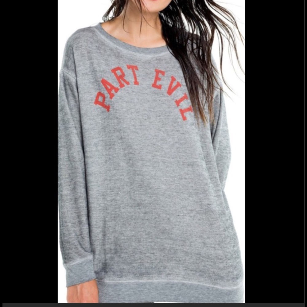 Wildfox Gray Crew Neck Sweater with Red Print